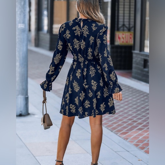 NWT Cupshe Navy Long Sleeve Mini Dress - Picture 3 of 3